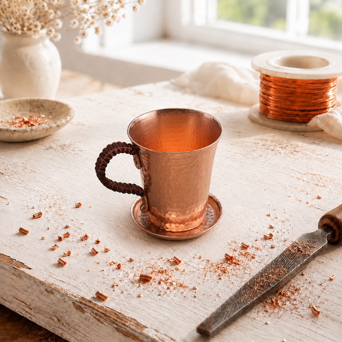 Tasse en cuivre martelé
